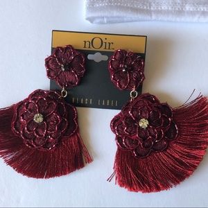 Noir floral/Tasel  red earrings
